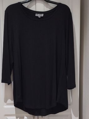 JM Collection Black Dressy 3/4 Sleeve Scoop Neck Tunic Top